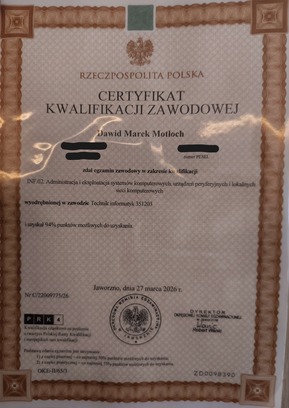 Certyfikat kwalifikacji zawodowej INF.02